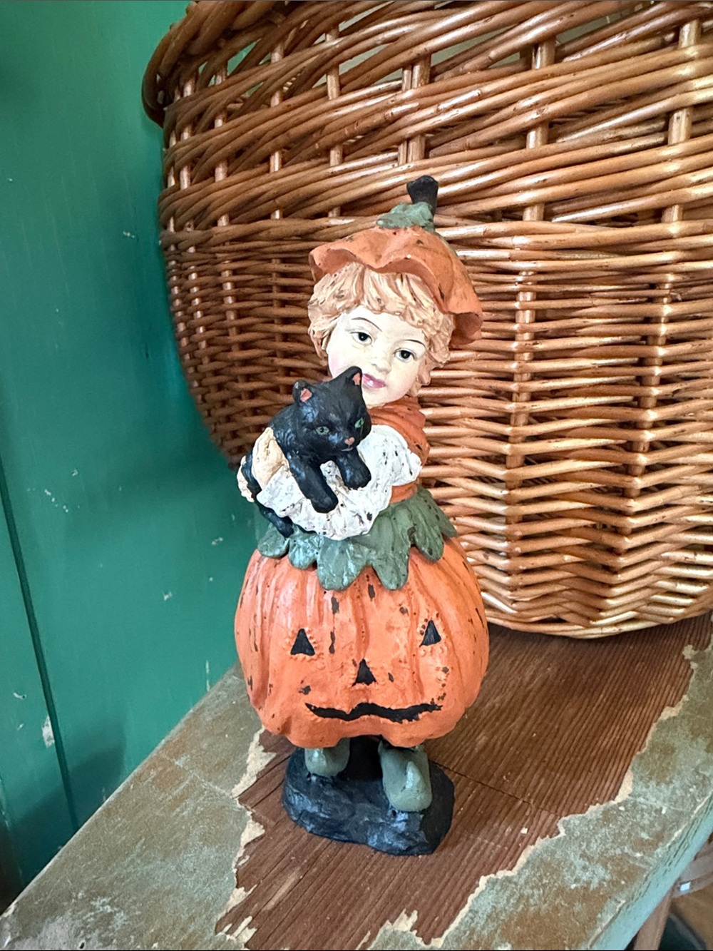 Bethany Lowe Girl Pumpkin Cat Figure Statue Halloween
